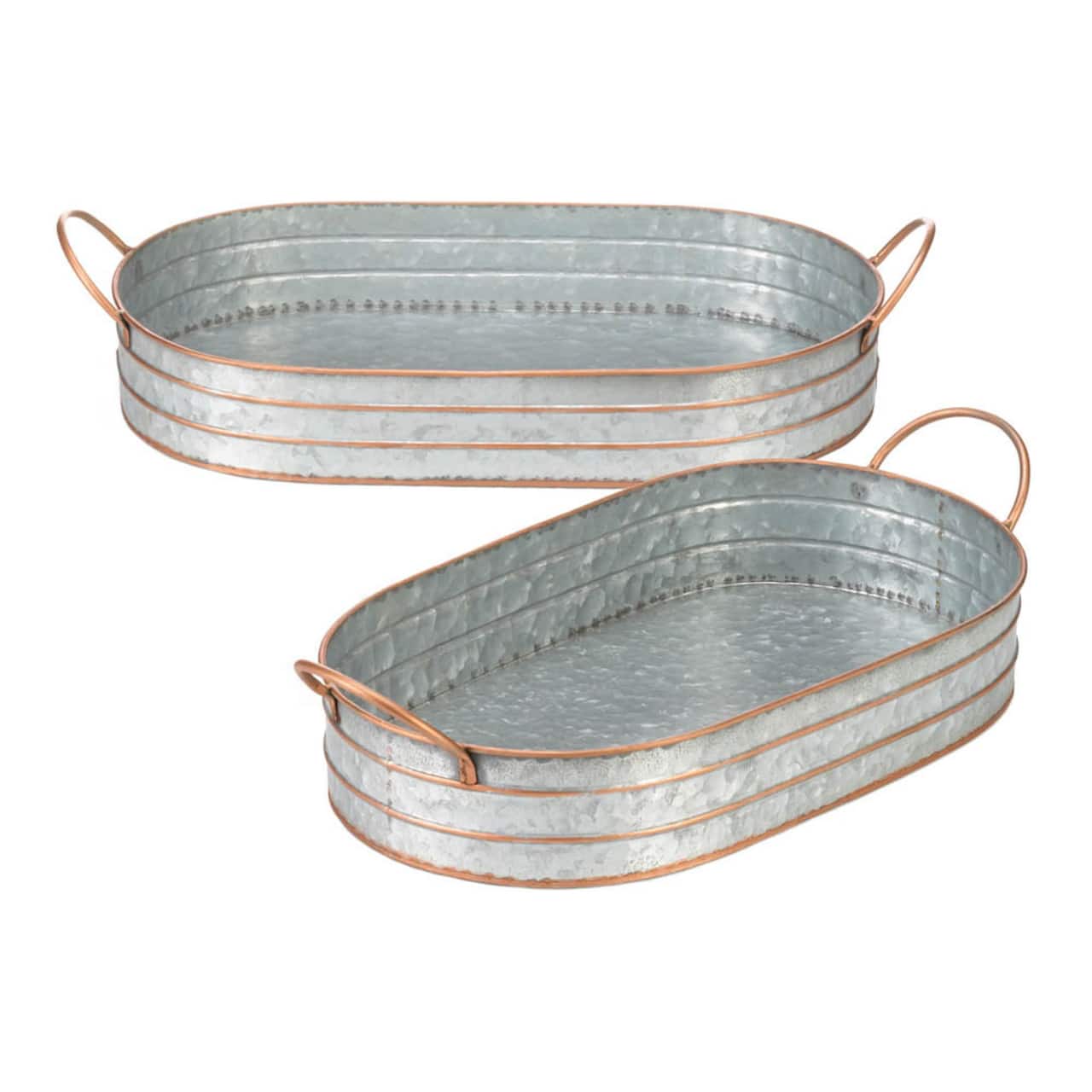 Oblong Galvanized Metal Tray (Set of 2) 19" x 11.25" x 3", 17" x 10" x 3"